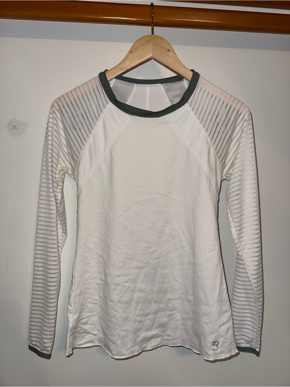 Women’s White Long Sleeve Tee with Contrast Green Trim